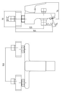 Смеситель для ванны E.C.A. Tiera 102102469EX хром